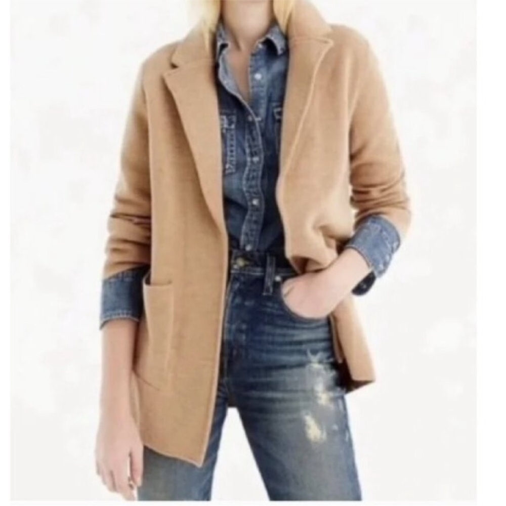 J Crew Sophie Open-Front Knit Blazer Cardigan Small Camel Tan